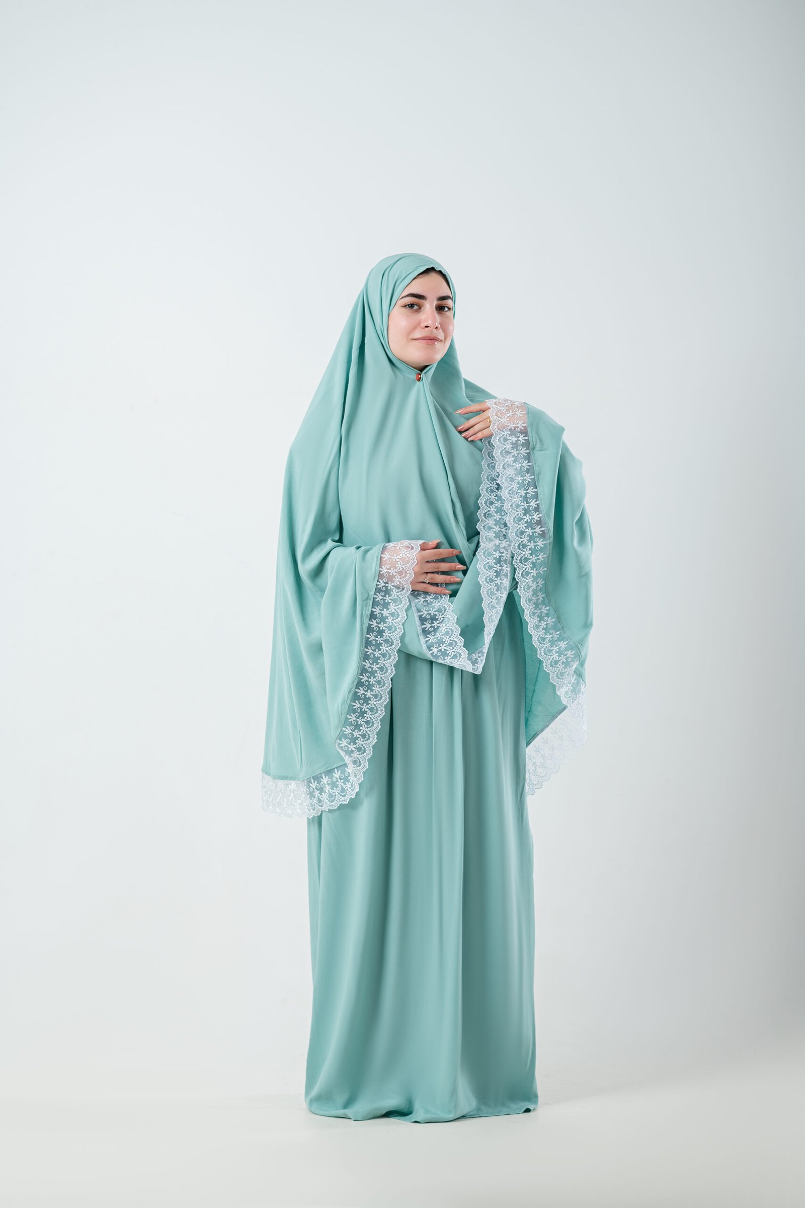 Set-Mint Green Elegant 2-Piece Khemar Prayer Set - Image 1
